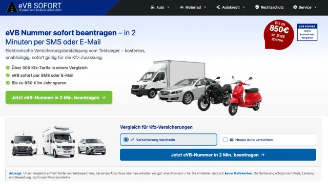 eVB SOFORT – eVB-Nummer & Kfz-Versicherung vergleichen